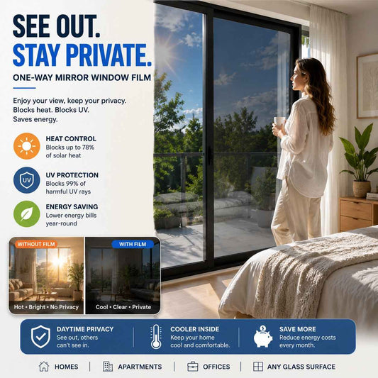 ☀️ One-Way Privacy Window Film 🪟 Block Heat, UV Rays & Prying Eyes & Comfort All Day